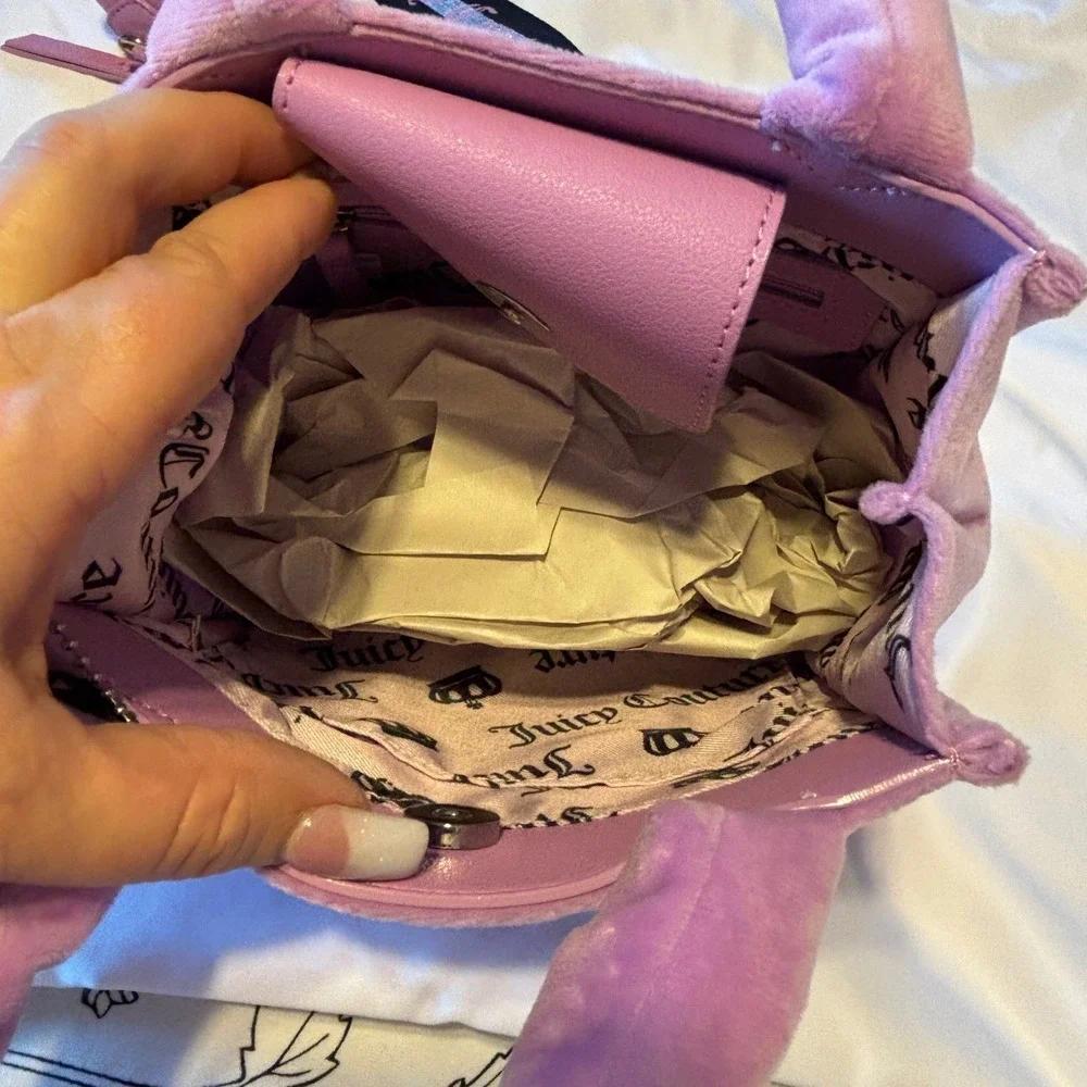 NWT Juicy Couture Lavender Velour Mini Bag Rhinestone Logo‎ Purple & Coin Bag